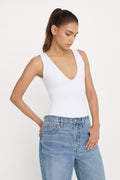 Premium SCULPTING DEEP V BODYSUIT WHITE001