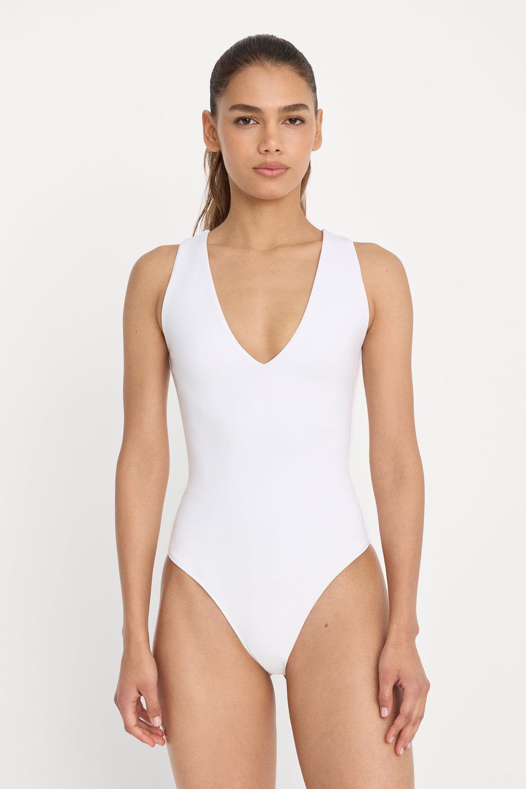 Premium SCULPTING DEEP V BODYSUIT WHITE001