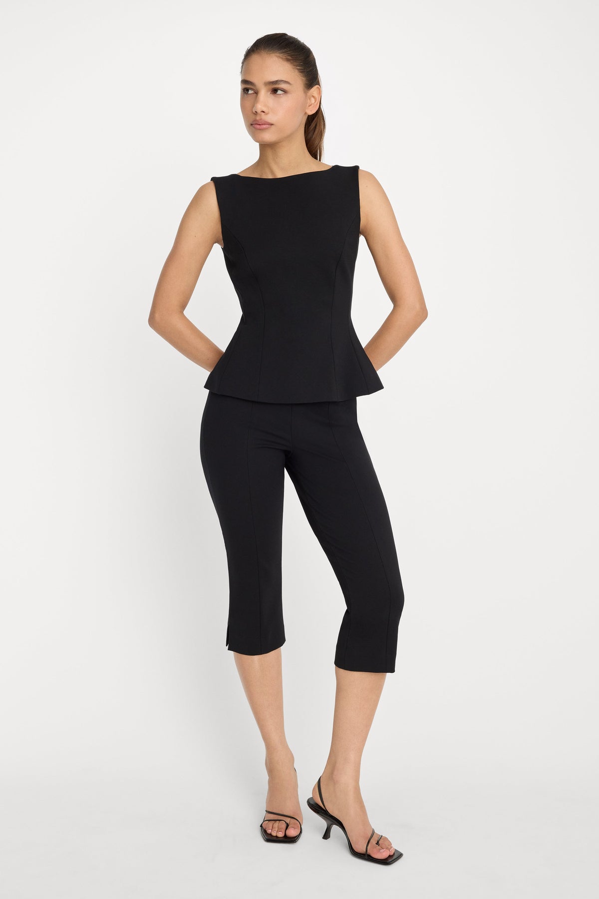 Premium SOFT STRETCH PONTE STRAIGHT NECK TOP BLACK001