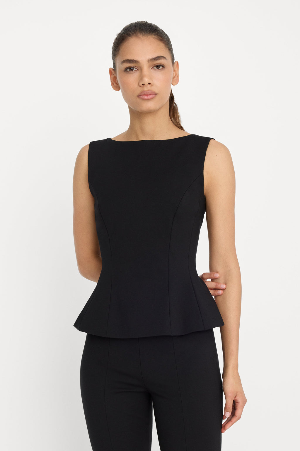 Premium SOFT STRETCH PONTE STRAIGHT NECK TOP BLACK001