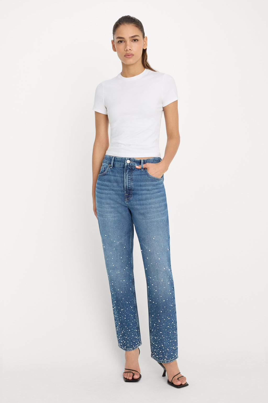 Premium GOOD ICON STRAIGHT ANKLE PEARL JEANS INDIGO1186