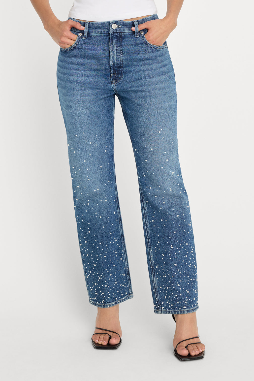 Premium GOOD ICON STRAIGHT ANKLE PEARL JEANS INDIGO1186
