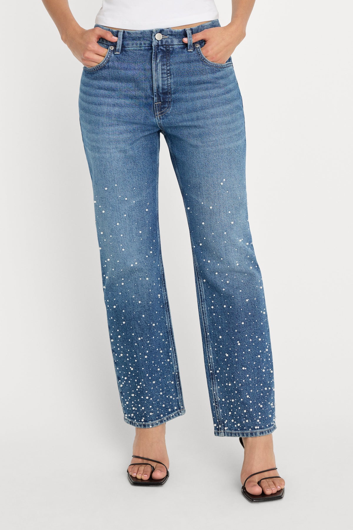 Premium GOOD ICON STRAIGHT ANKLE PEARL JEANS INDIGO1186