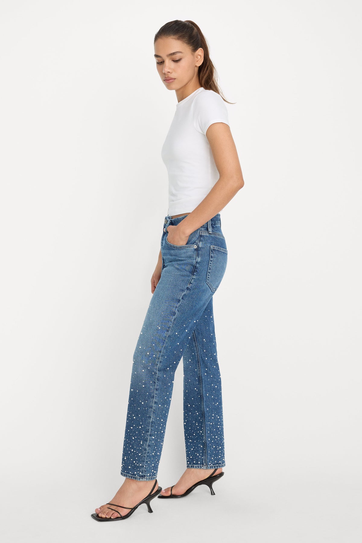 Premium GOOD ICON STRAIGHT ANKLE PEARL JEANS INDIGO1186