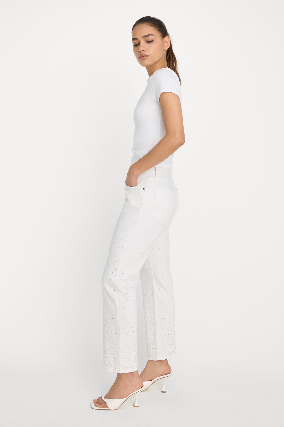 Premium GOOD ICON STRAIGHT ANKLE PEARL JEANS WHITE001
