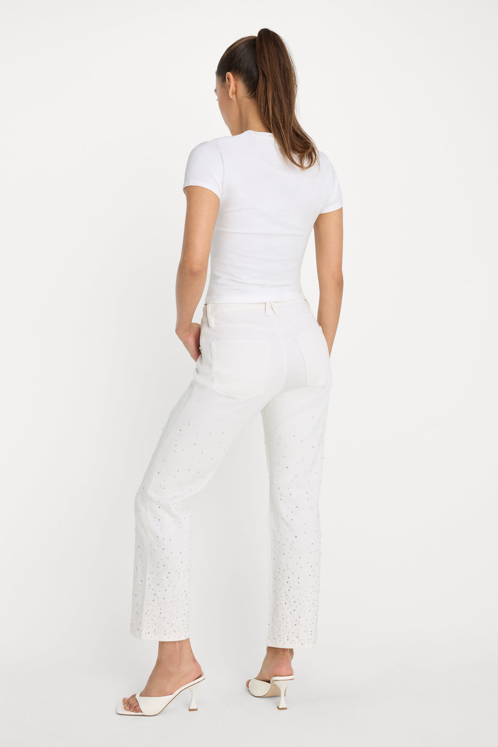 Premium GOOD ICON STRAIGHT ANKLE PEARL JEANS WHITE001
