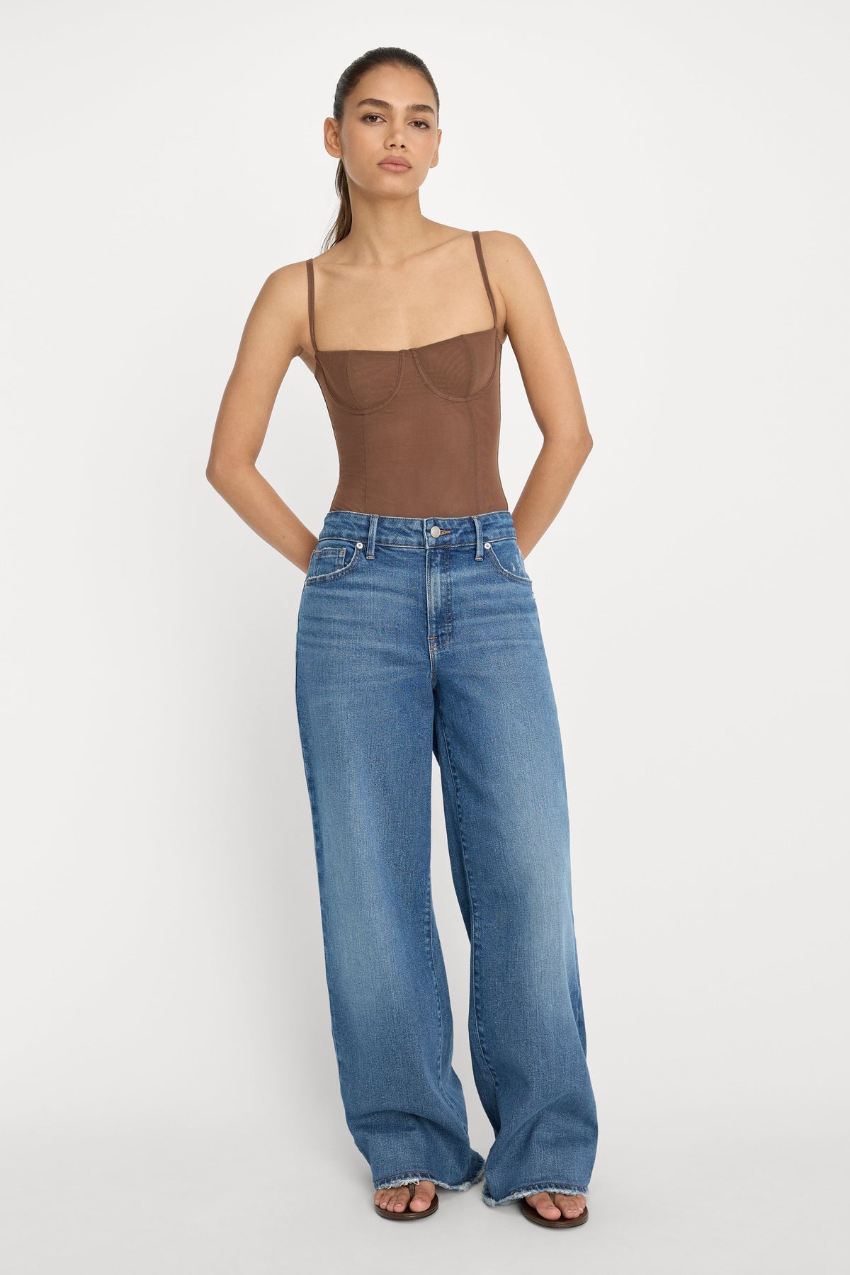Premium MESH BUSTIER BODYSUIT SADDLEWOOD