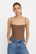 Premium MESH BUSTIER BODYSUIT SADDLEWOOD