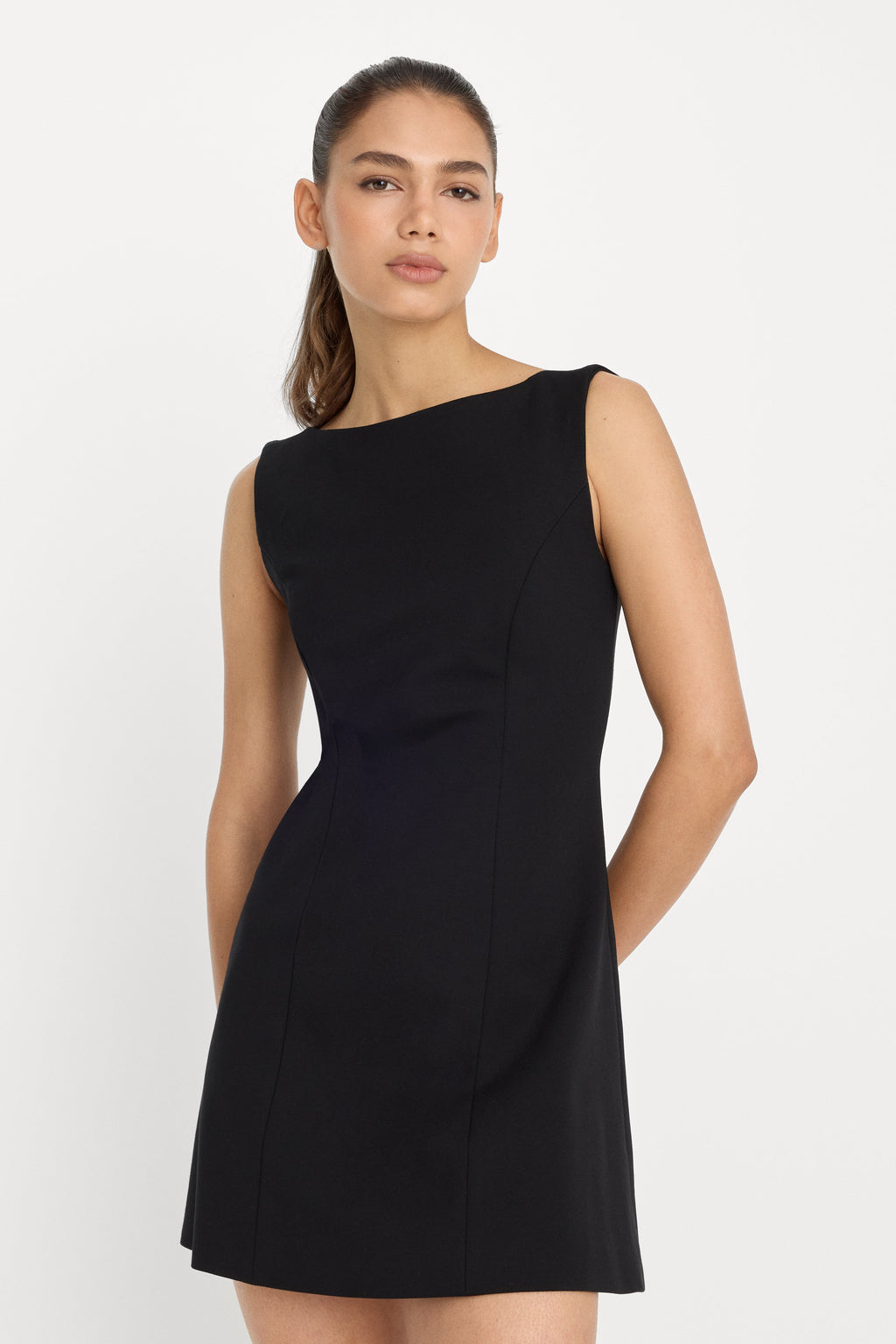 Premium SOFT STRETCH PONTE MINI DRESS BLACK001