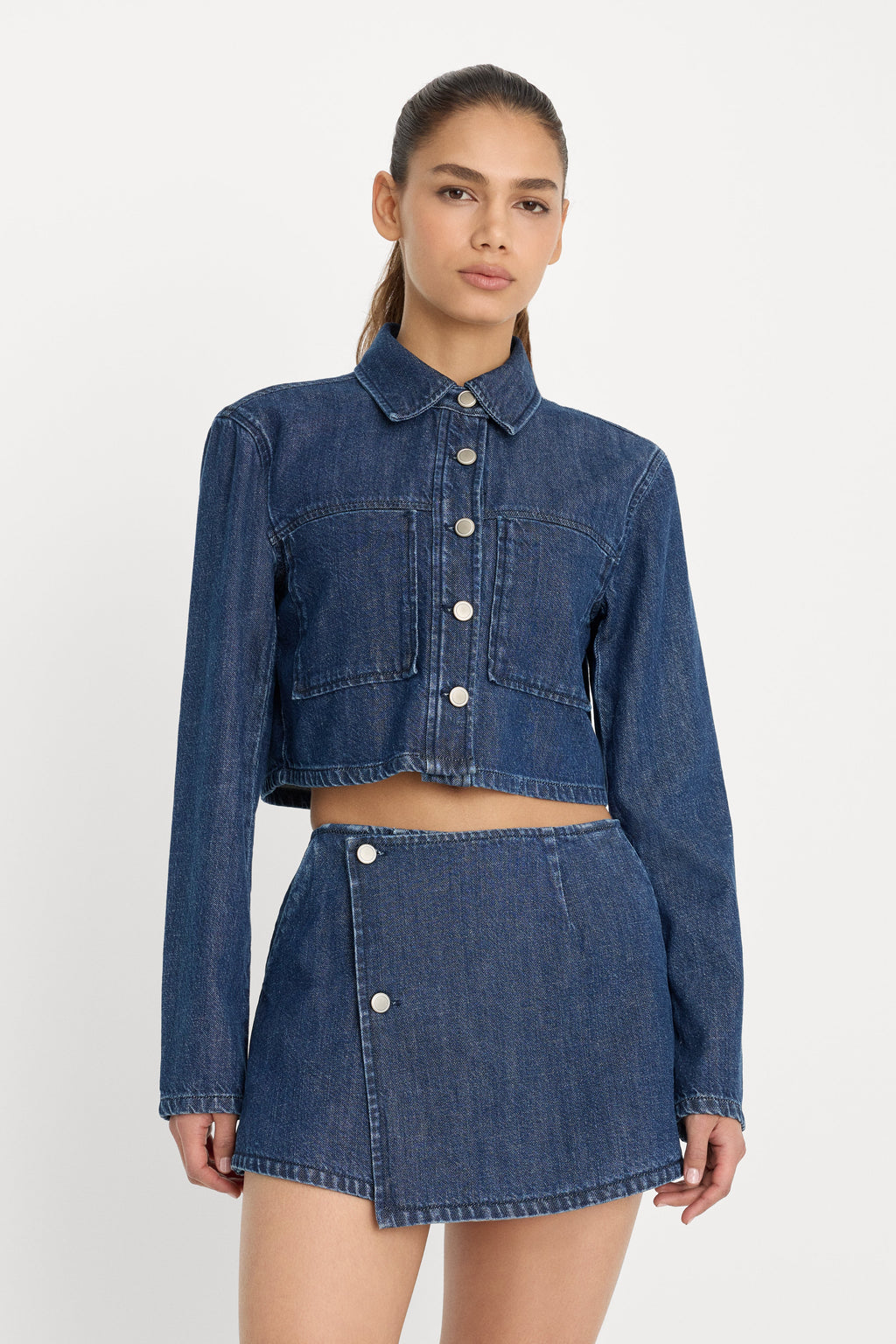 Premium DENIM CROPPED JACKET INDIGO1187