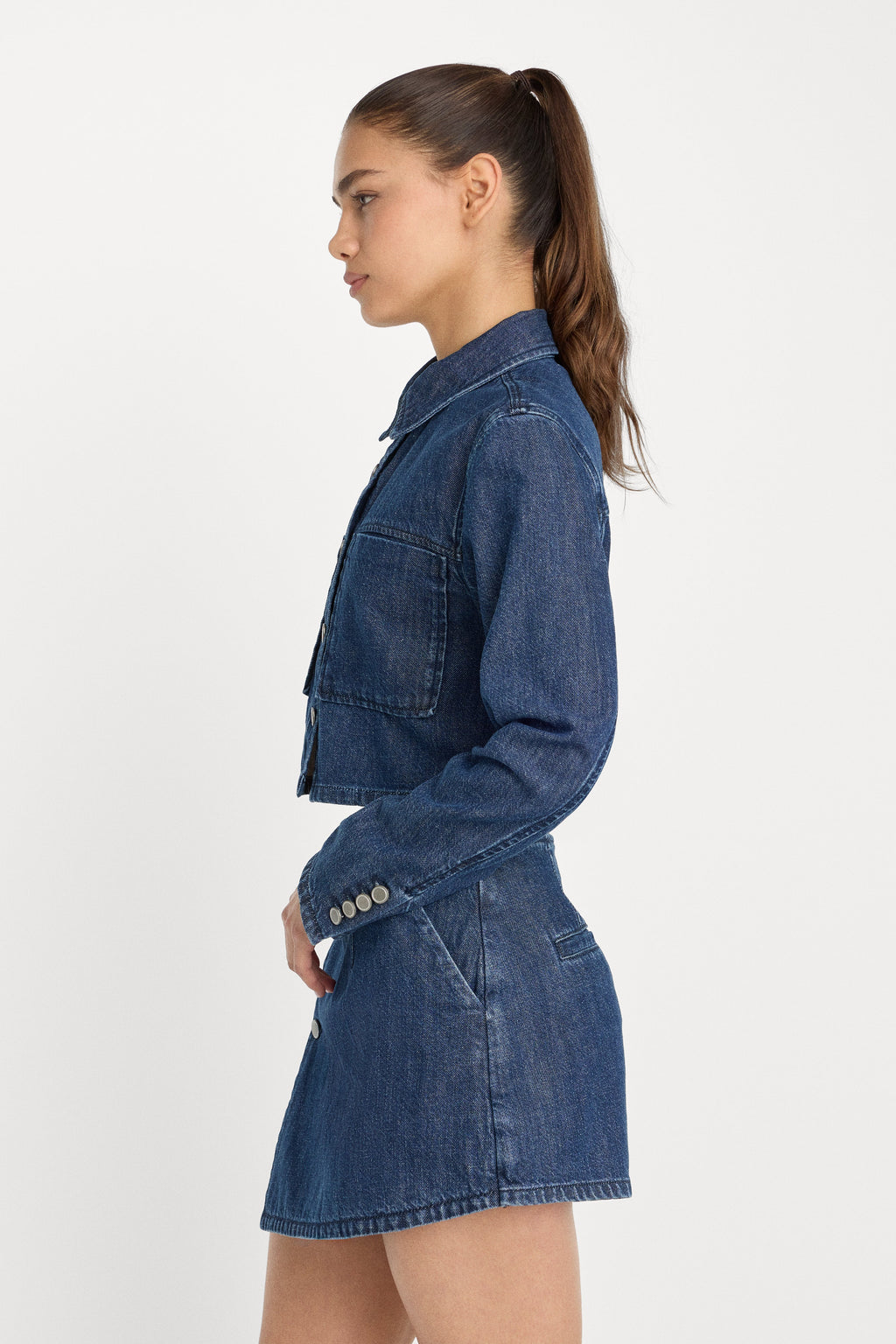 Premium DENIM CROPPED JACKET INDIGO1187