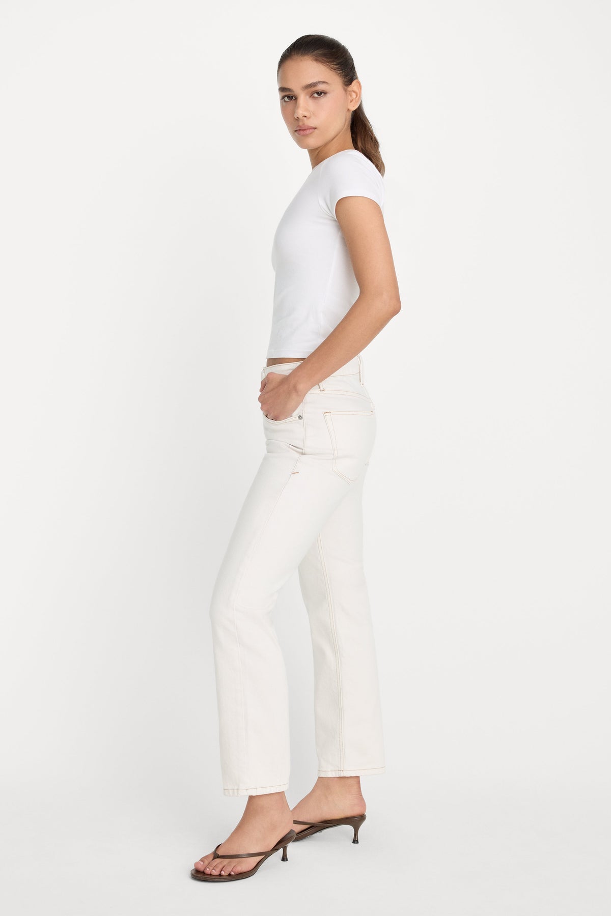 Premium VINTAGE STRAIGHT ANKLE JEANS ECRU001