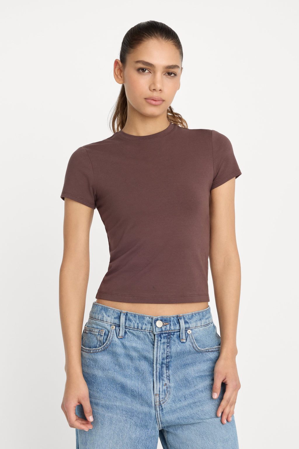 Premium SUPER STRETCH BABY TEE BITTER COCOA