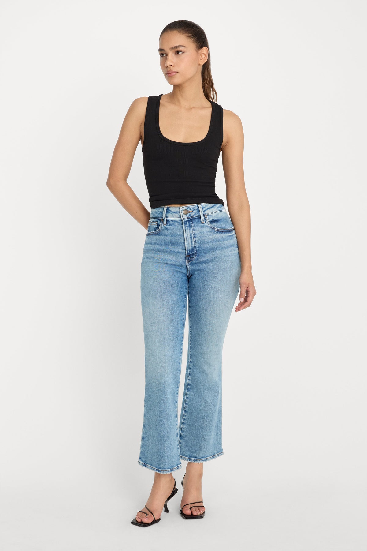 Premium SOFT TECH GOOD LEGS CROP MINI BOOT JEANS INDIGO1214