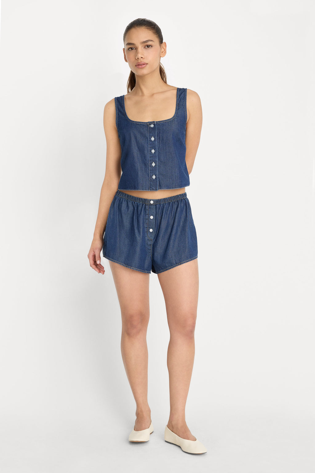 Premium DENIM BUTTON FRONT TANK INDIGO1187