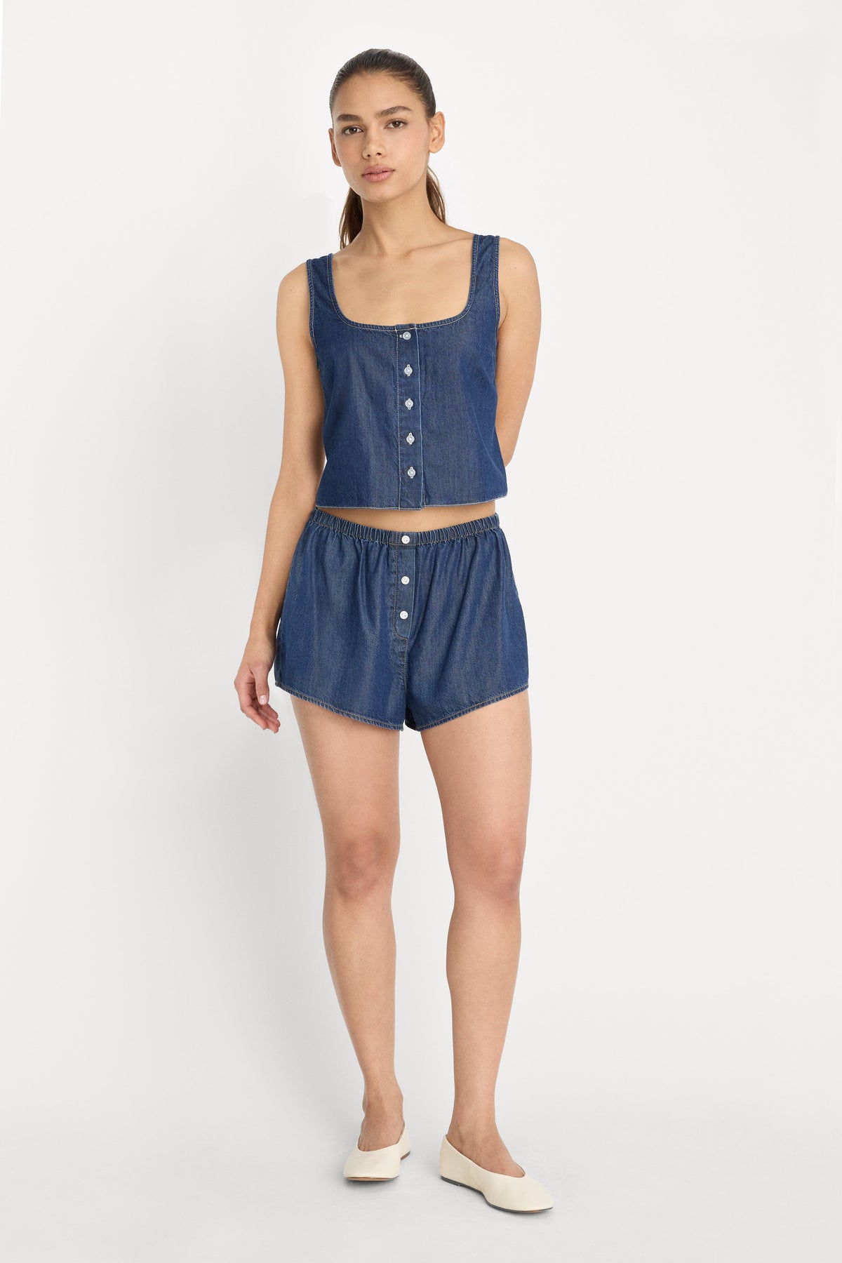 Premium DENIM BUTTON FRONT TANK INDIGO1187