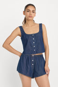 Premium DENIM BUTTON FRONT TANK INDIGO1187