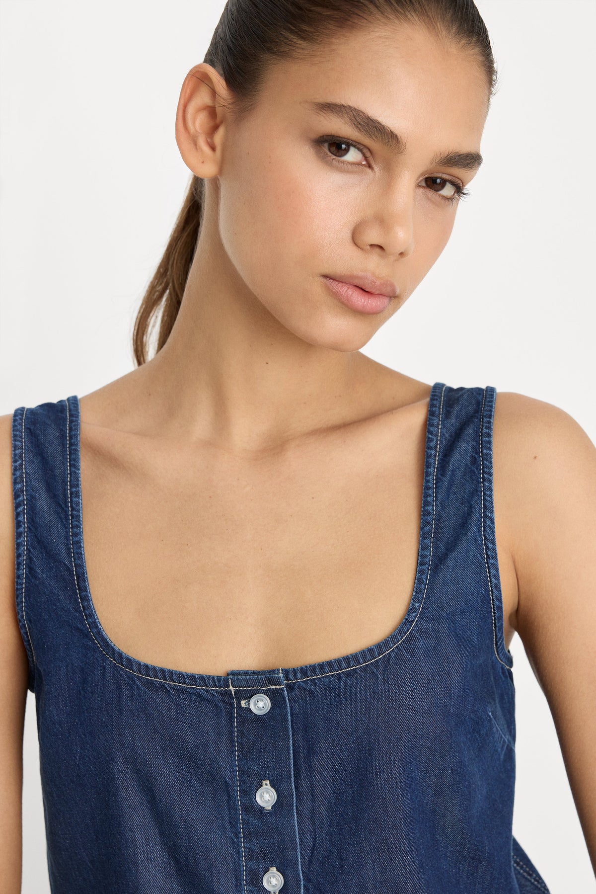 Premium DENIM BUTTON FRONT TANK INDIGO1187
