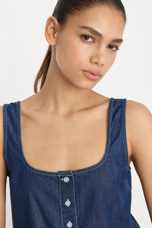 Premium DENIM BUTTON FRONT TANK INDIGO1187