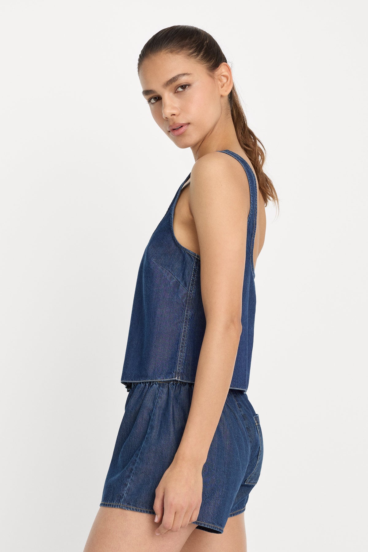 Premium DENIM BUTTON FRONT TANK INDIGO1187