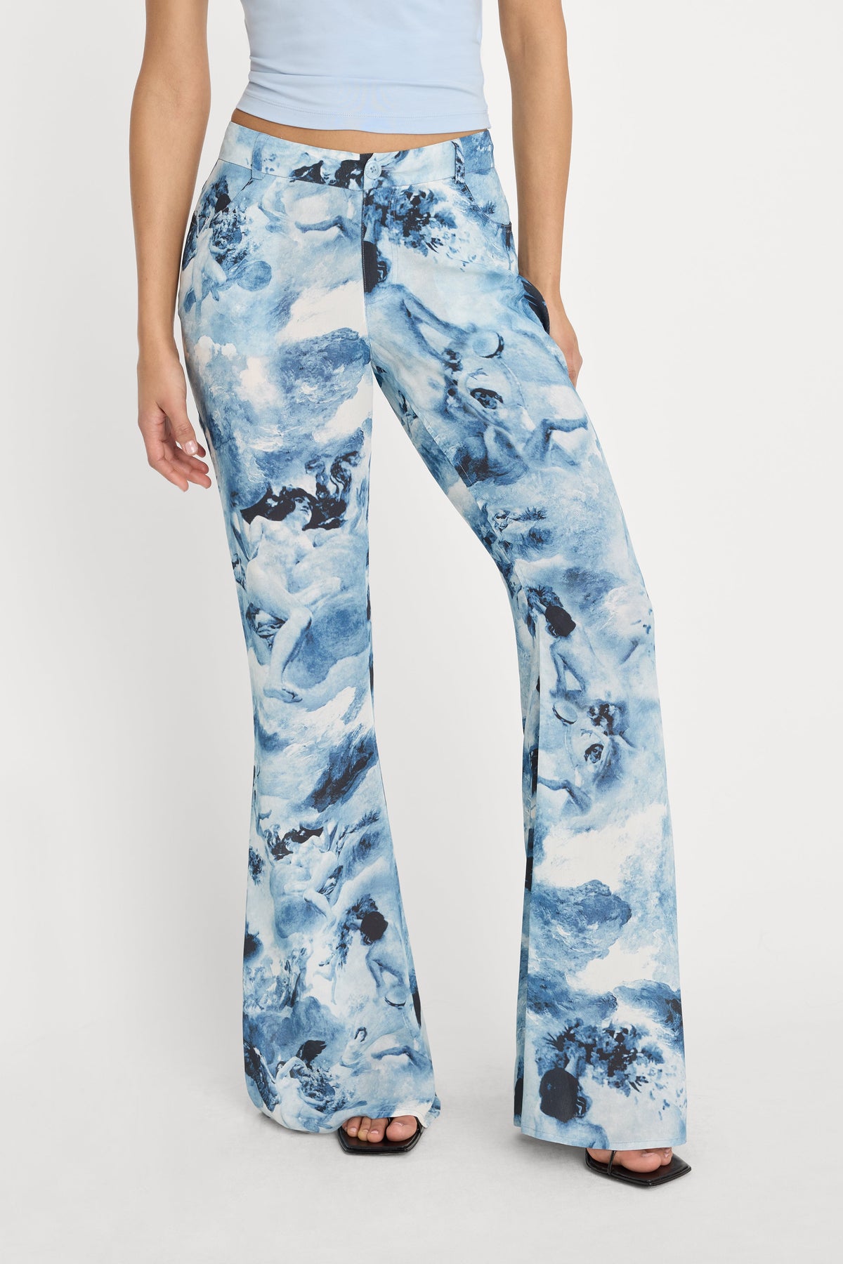 Premium V WAIST CHIFFON FLARE PANTS BLUE ANGEL PRINT
