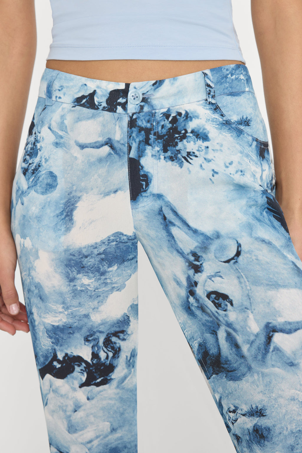 Premium V WAIST CHIFFON FLARE PANTS BLUE ANGEL PRINT