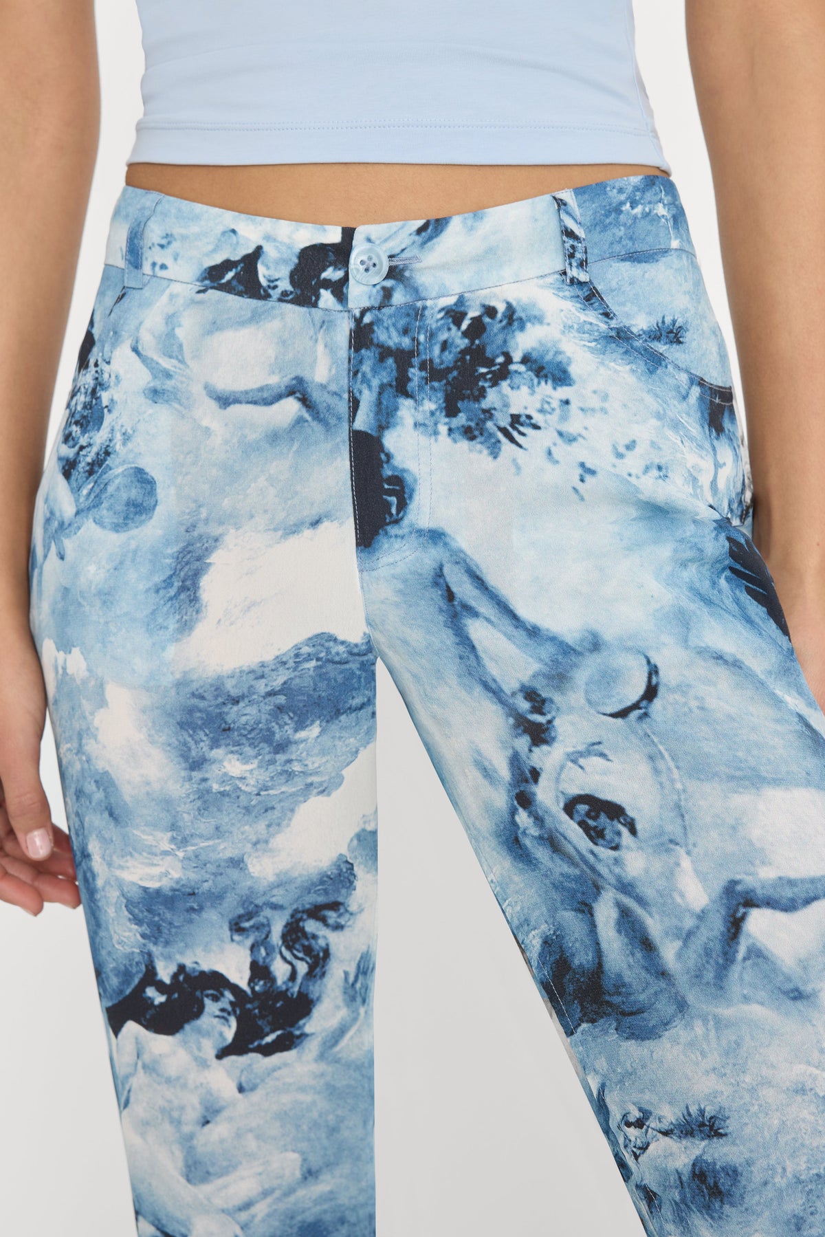 Premium V WAIST CHIFFON FLARE PANTS BLUE ANGEL PRINT