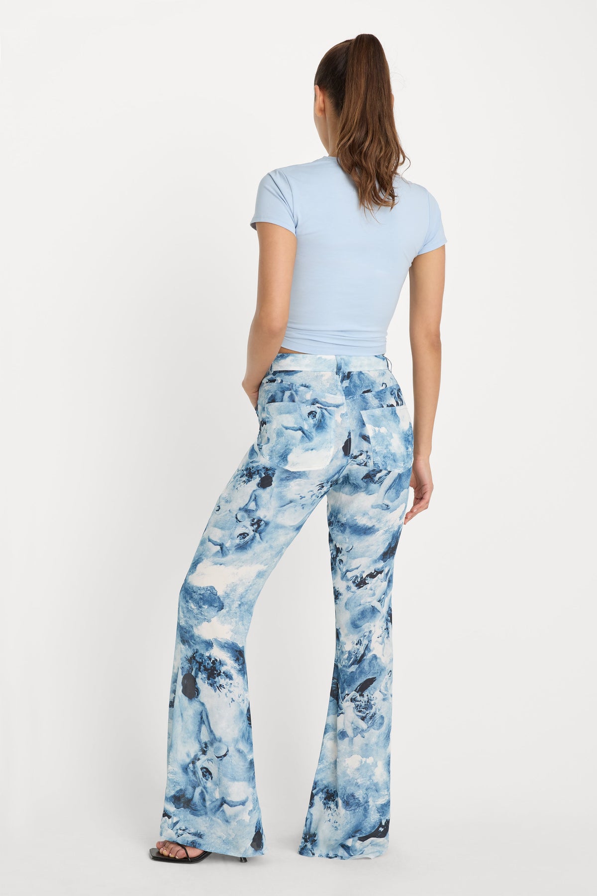 Premium V WAIST CHIFFON FLARE PANTS BLUE ANGEL PRINT