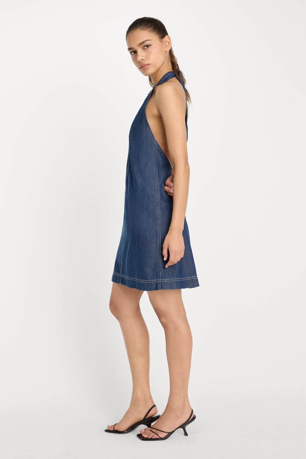 Premium DENIM HALTER SHIFT DRESS INDIGO1187