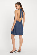 Premium DENIM HALTER SHIFT DRESS INDIGO1187