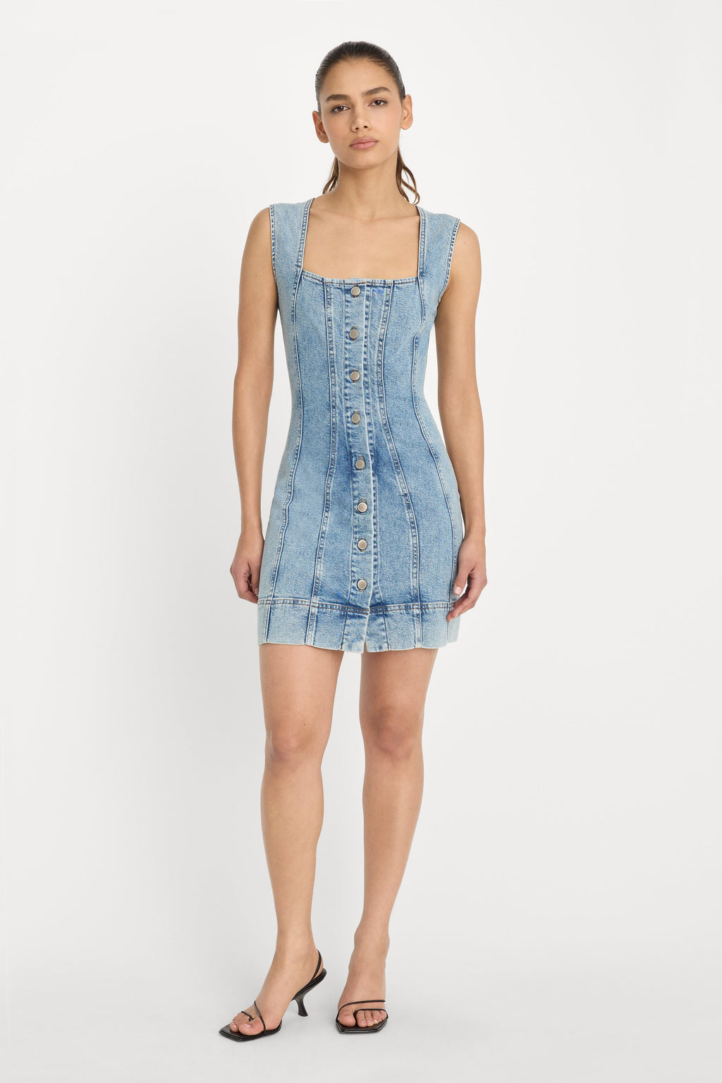 Premium MINI BUTTON FRONT DRESS INDIGO1104