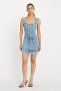 Premium MINI BUTTON FRONT DRESS INDIGO1104