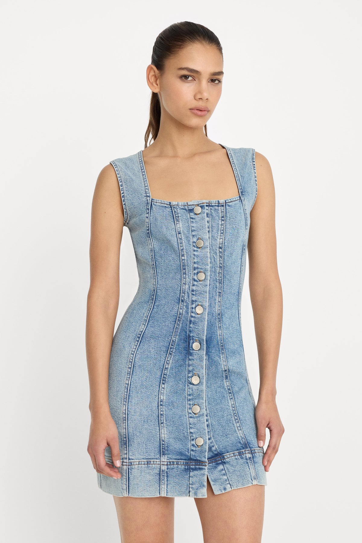 Premium MINI BUTTON FRONT DRESS INDIGO1104