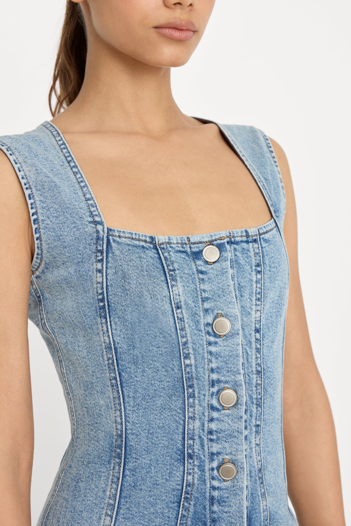 Premium MINI BUTTON FRONT DRESS INDIGO1104