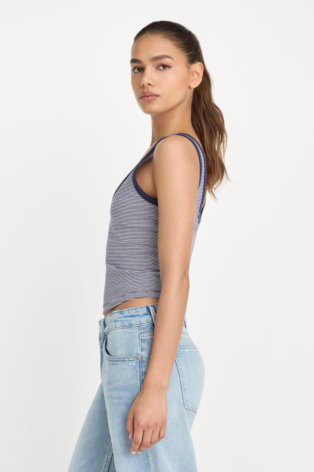 Premium SUPER STRETCH RINGER TANK HORIZON STRIPE