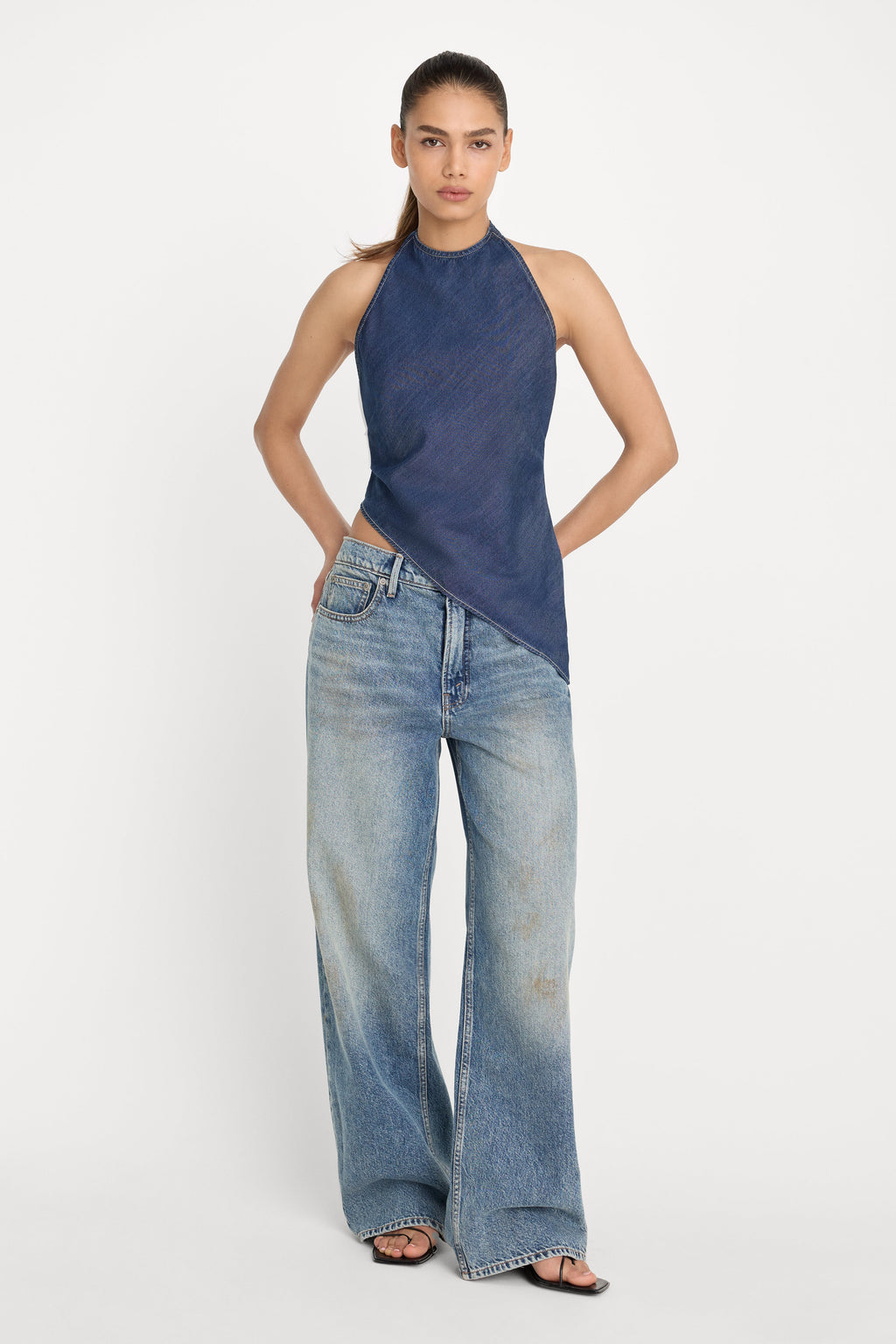 Premium ASYMMETRIC HEM HALTER TOP INDIGO1187