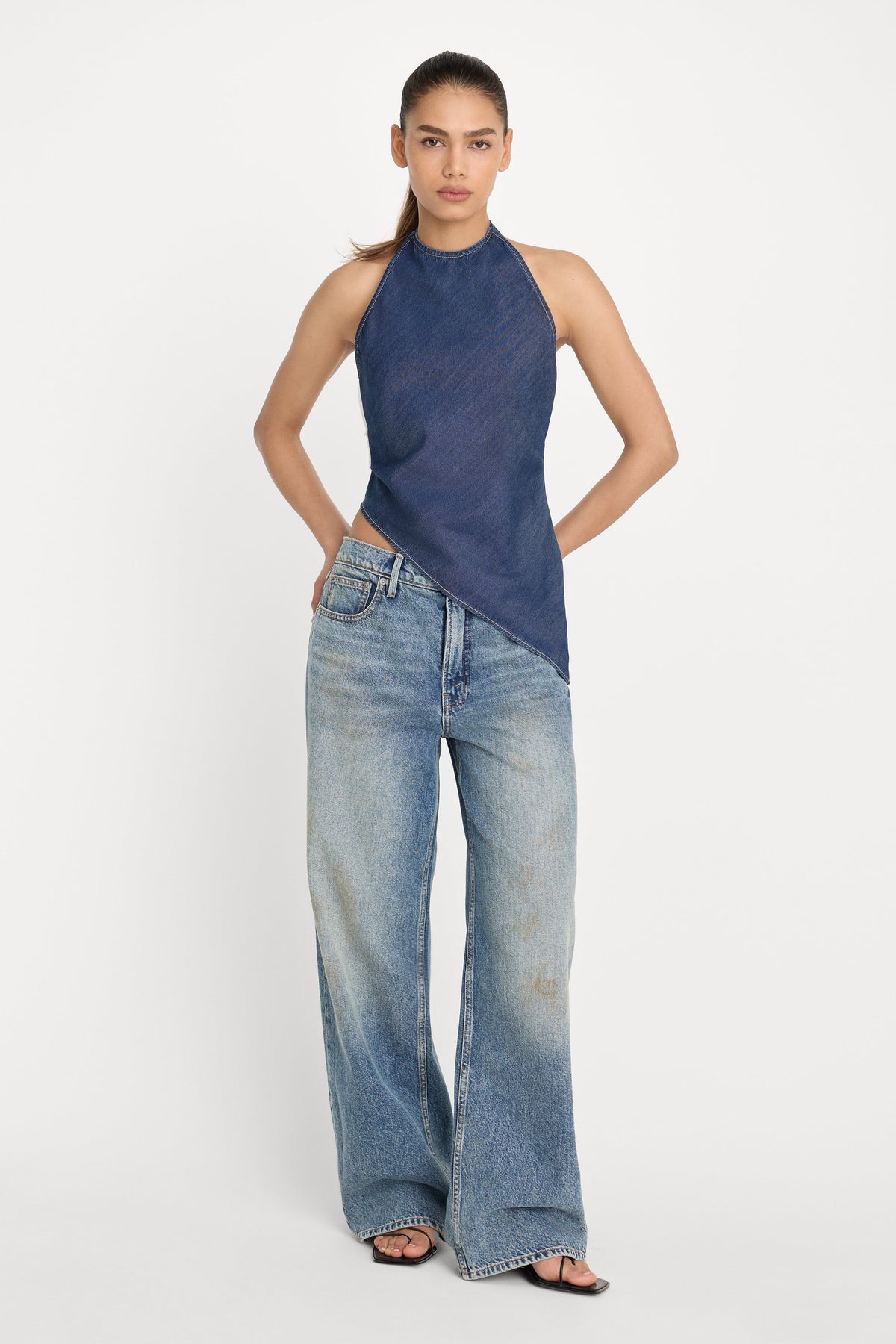 Premium ASYMMETRIC HEM HALTER TOP INDIGO1187