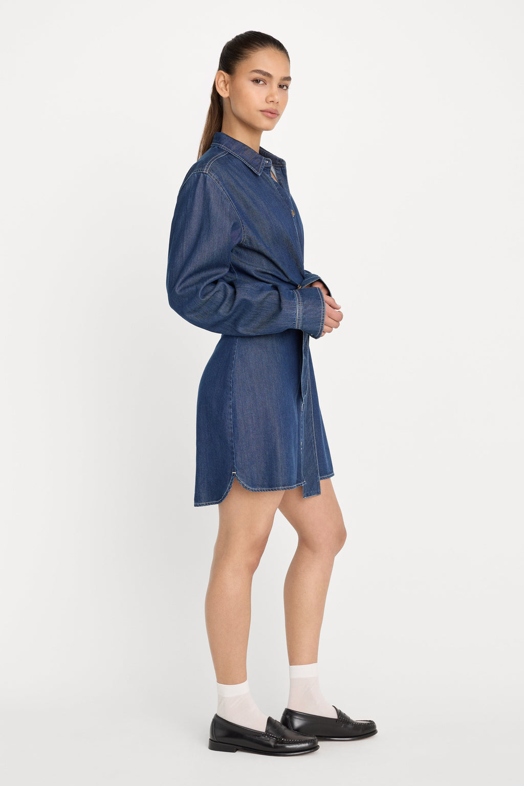 Premium DENIM WRAP SHIRT DRESS INDIGO1187