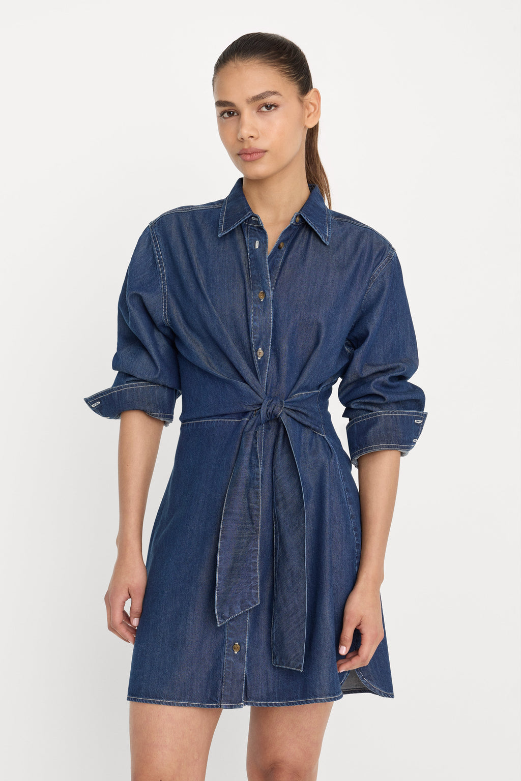 Premium DENIM WRAP SHIRT DRESS INDIGO1187