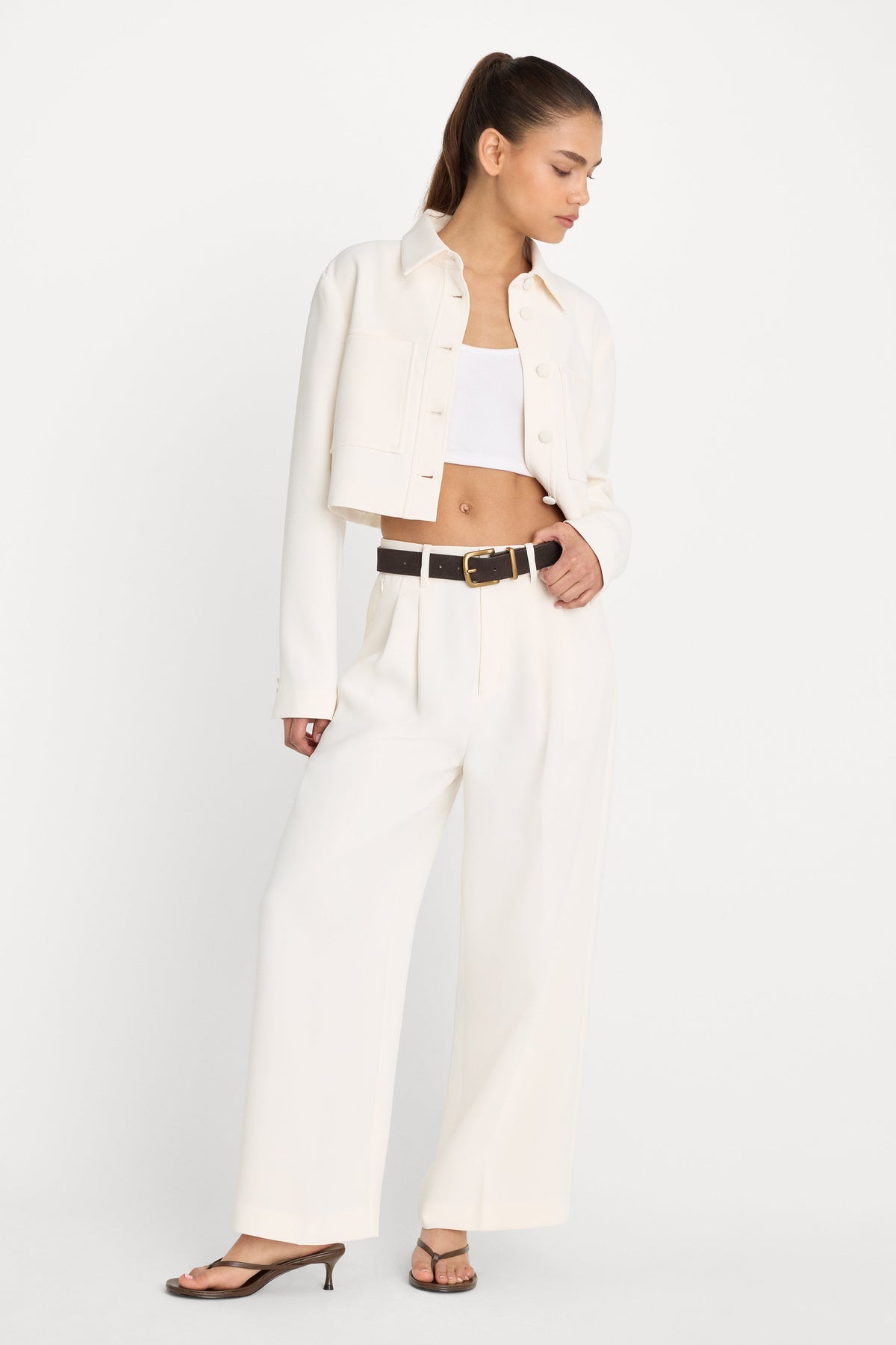 Premium LUXE SUITING HIGH-RISE CROPPED WIDE LEG TROUSER SOFT SHELL