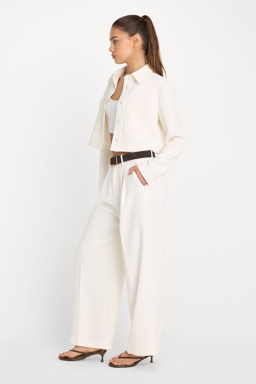 Premium LUXE SUITING HIGH-RISE CROPPED WIDE LEG TROUSER SOFT SHELL