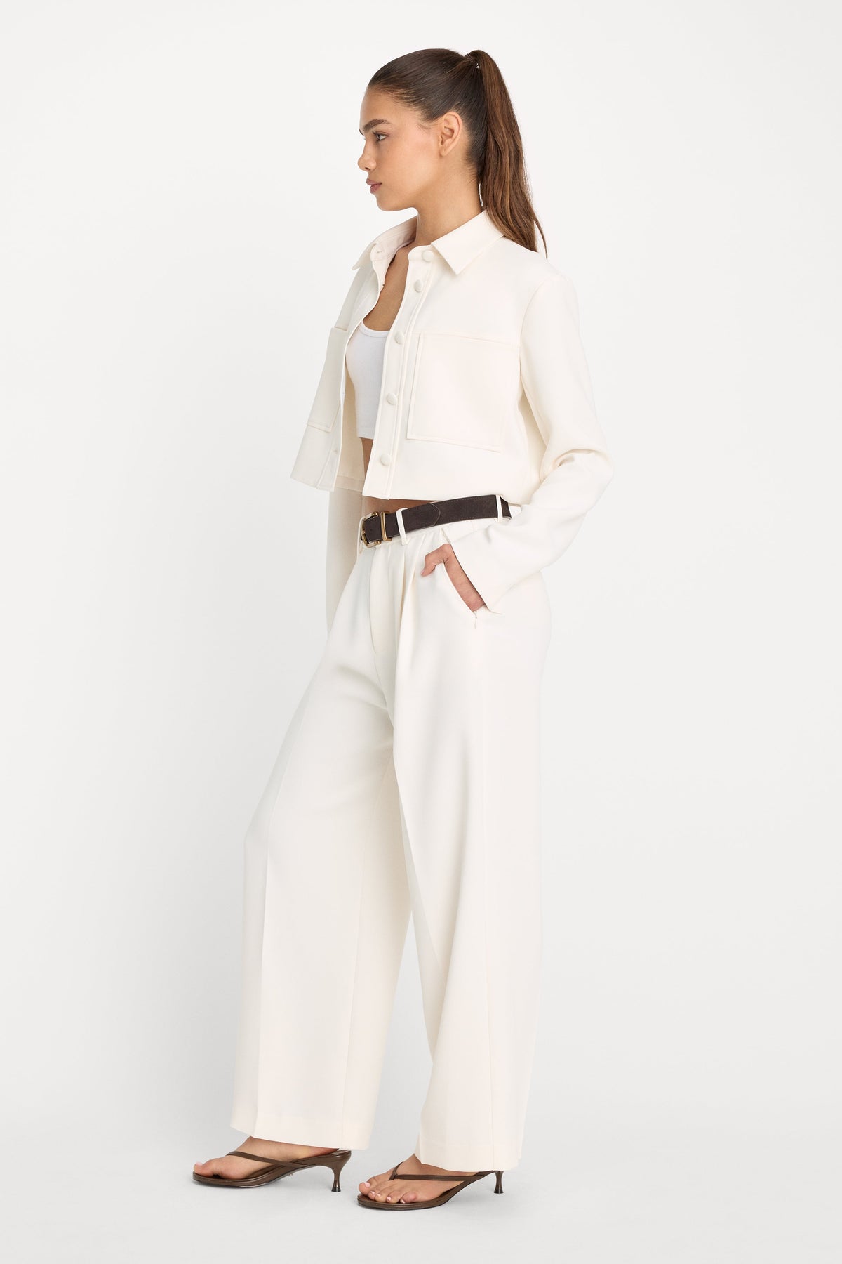 Premium LUXE SUITING HIGH-RISE CROPPED WIDE LEG TROUSER SOFT SHELL