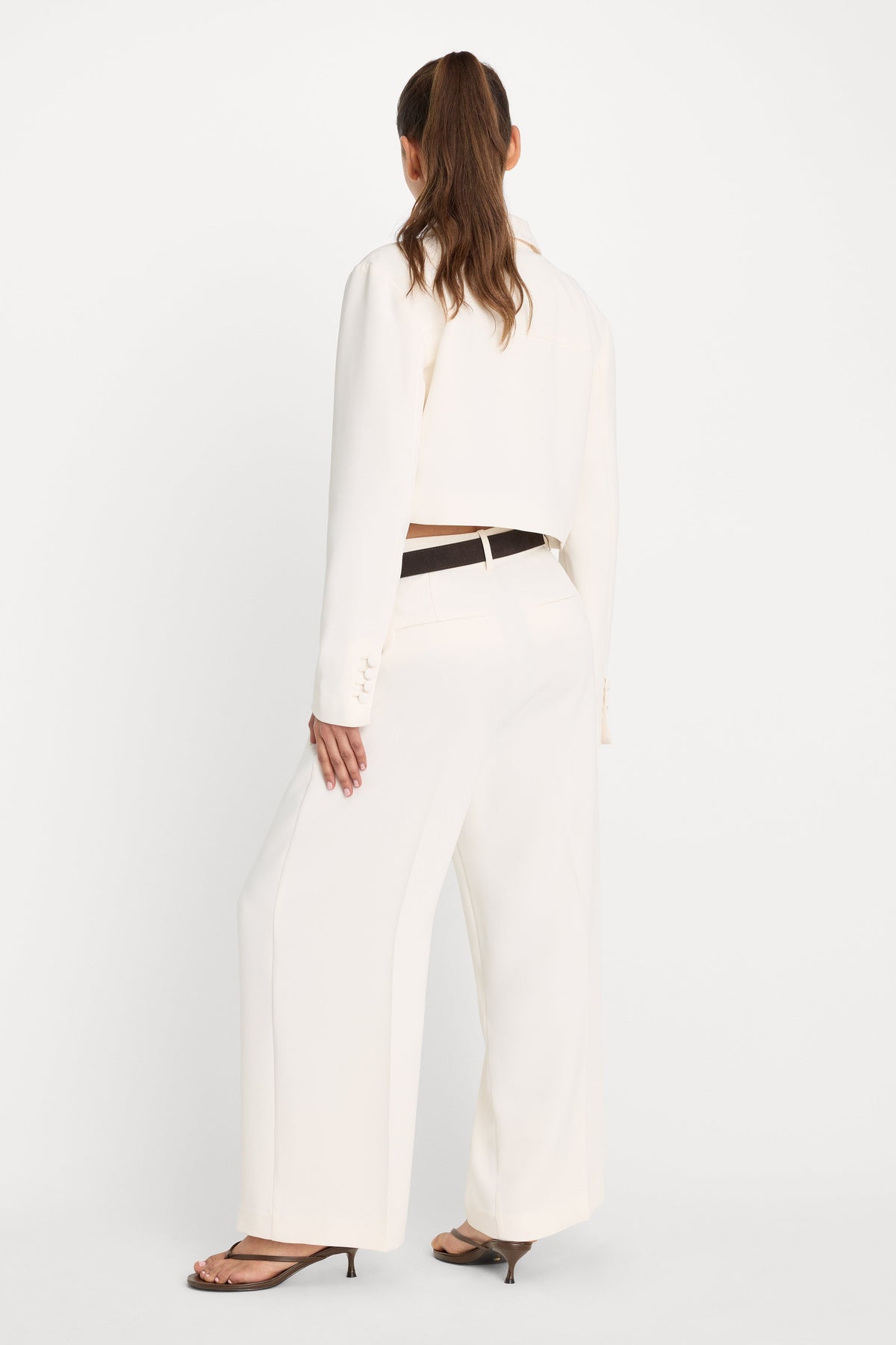 Premium LUXE SUITING HIGH-RISE CROPPED WIDE LEG TROUSER SOFT SHELL