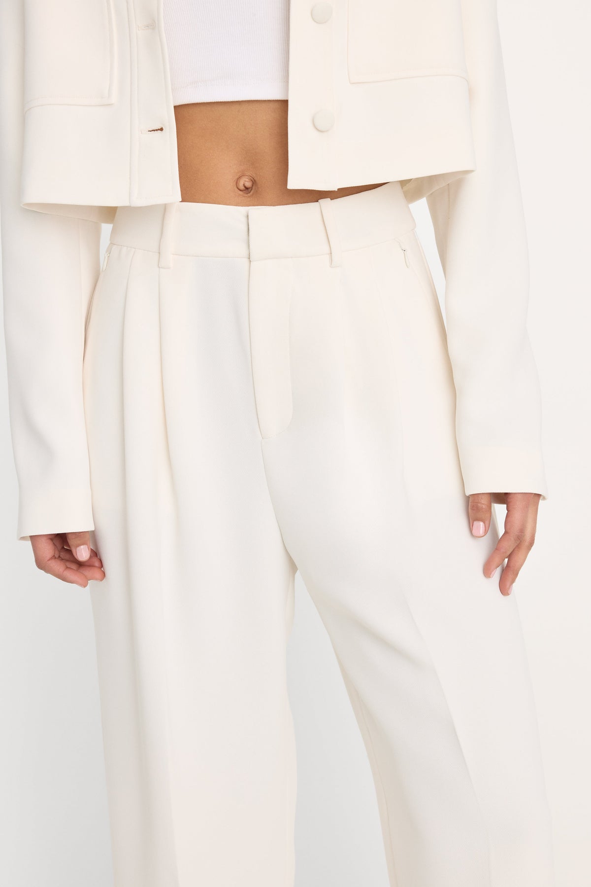 Premium LUXE SUITING HIGH-RISE CROPPED WIDE LEG TROUSER SOFT SHELL