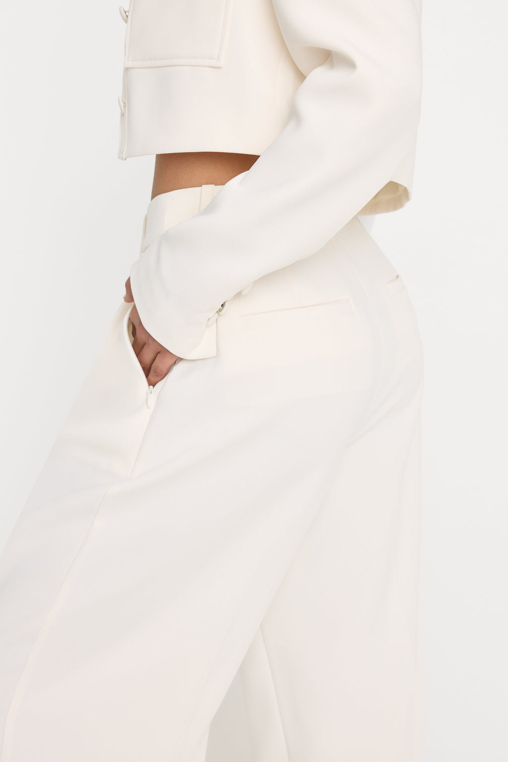 Premium LUXE SUITING HIGH-RISE CROPPED WIDE LEG TROUSER SOFT SHELL