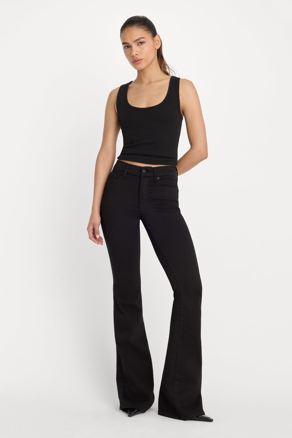 Premium NEVER FADE GOOD LEGS FLARE JEANS BLACK