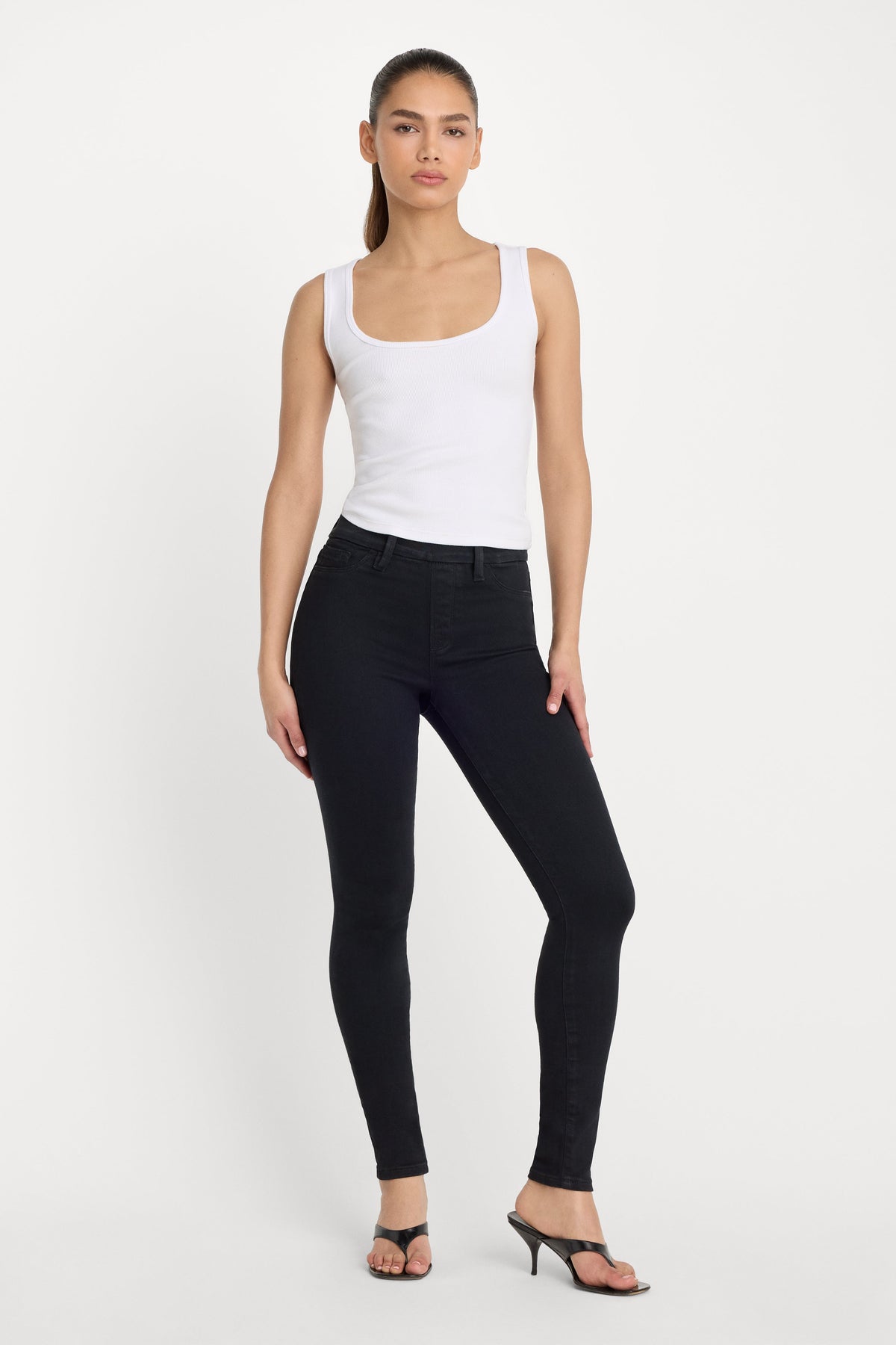 Premium POWER STRETCH PULL-ON SKINNY JEANS BLACK001