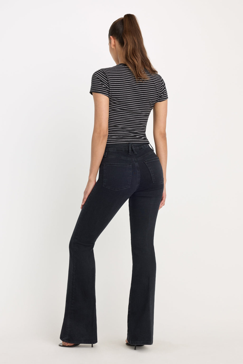 Premium POWER STRETCH PULL-ON FLARE JEANS BLACK001