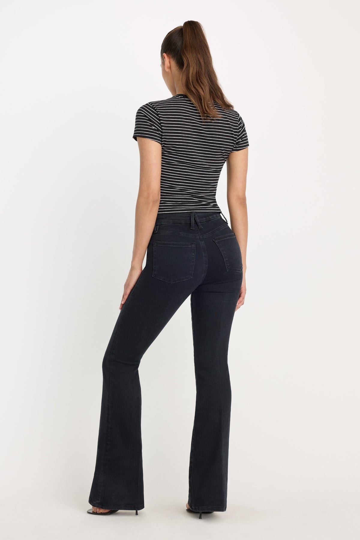 Premium POWER STRETCH PULL-ON FLARE JEANS BLACK001