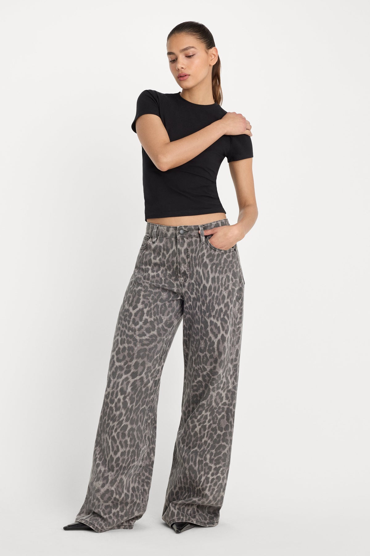 Premium GOOD EASE LEOPARD JEANS GREY LUCKY LEOPARD